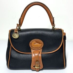 Vintage Dooney and Bourke Bag Essex Carrier Top Handle Black Tan AWL Satchel Bag